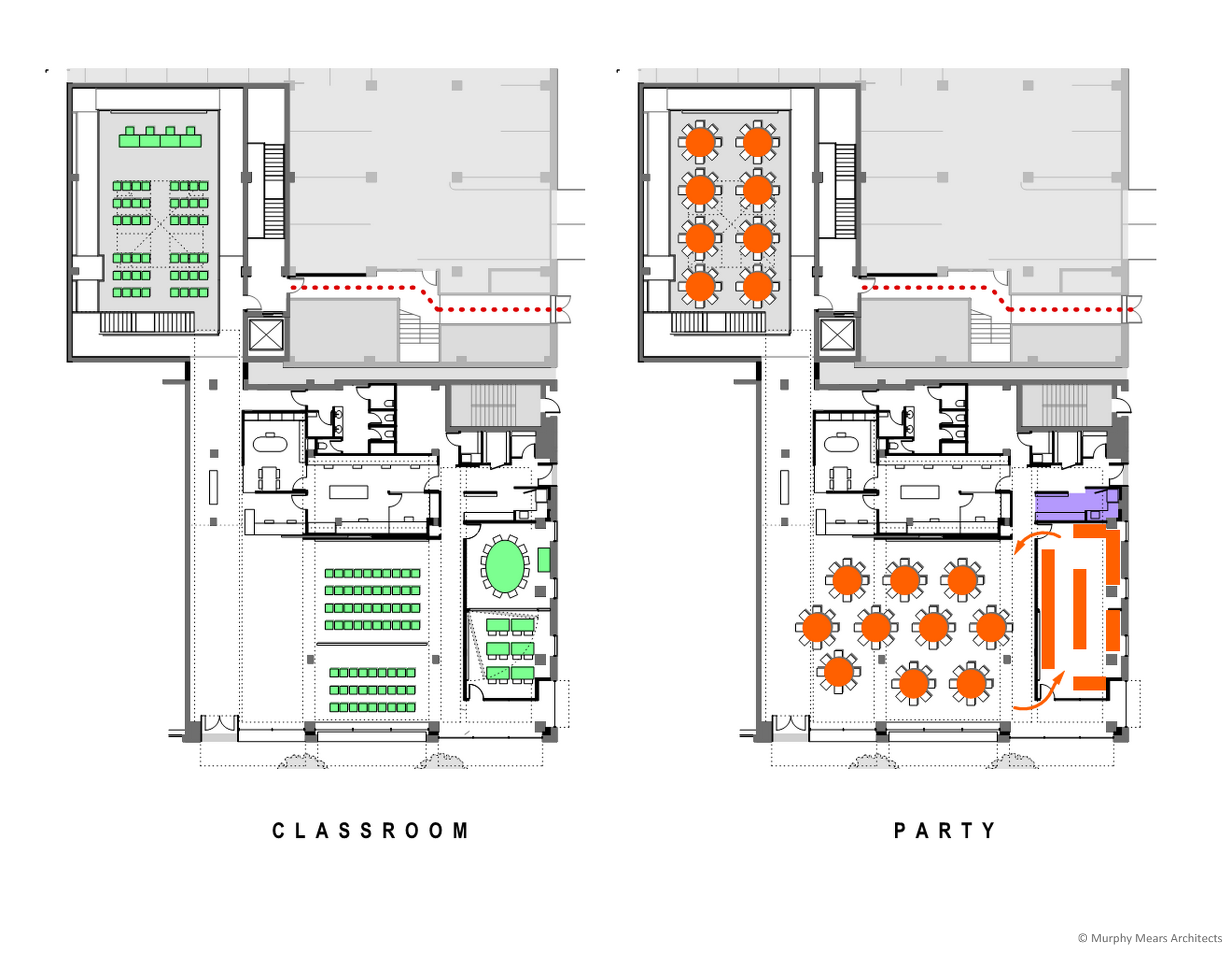 Architecture Center Houston - Competition Diagram - Flexible Use ---> Classrooms and Event Space.