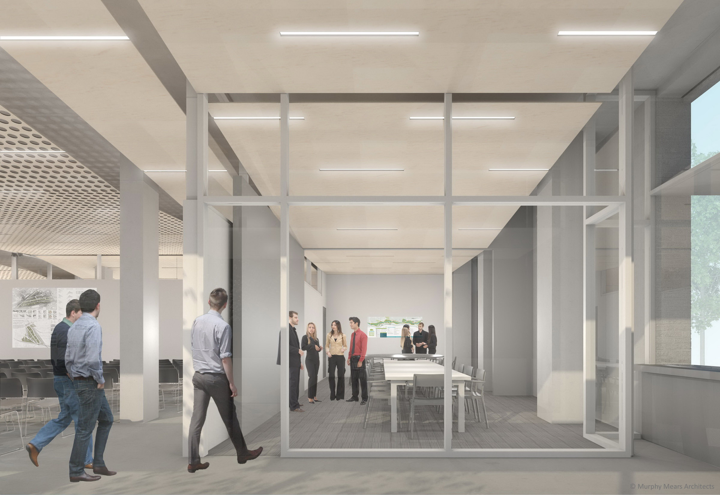 Architecture Center Houston - Competition Rendering - Operable partition open to form one large conference room.